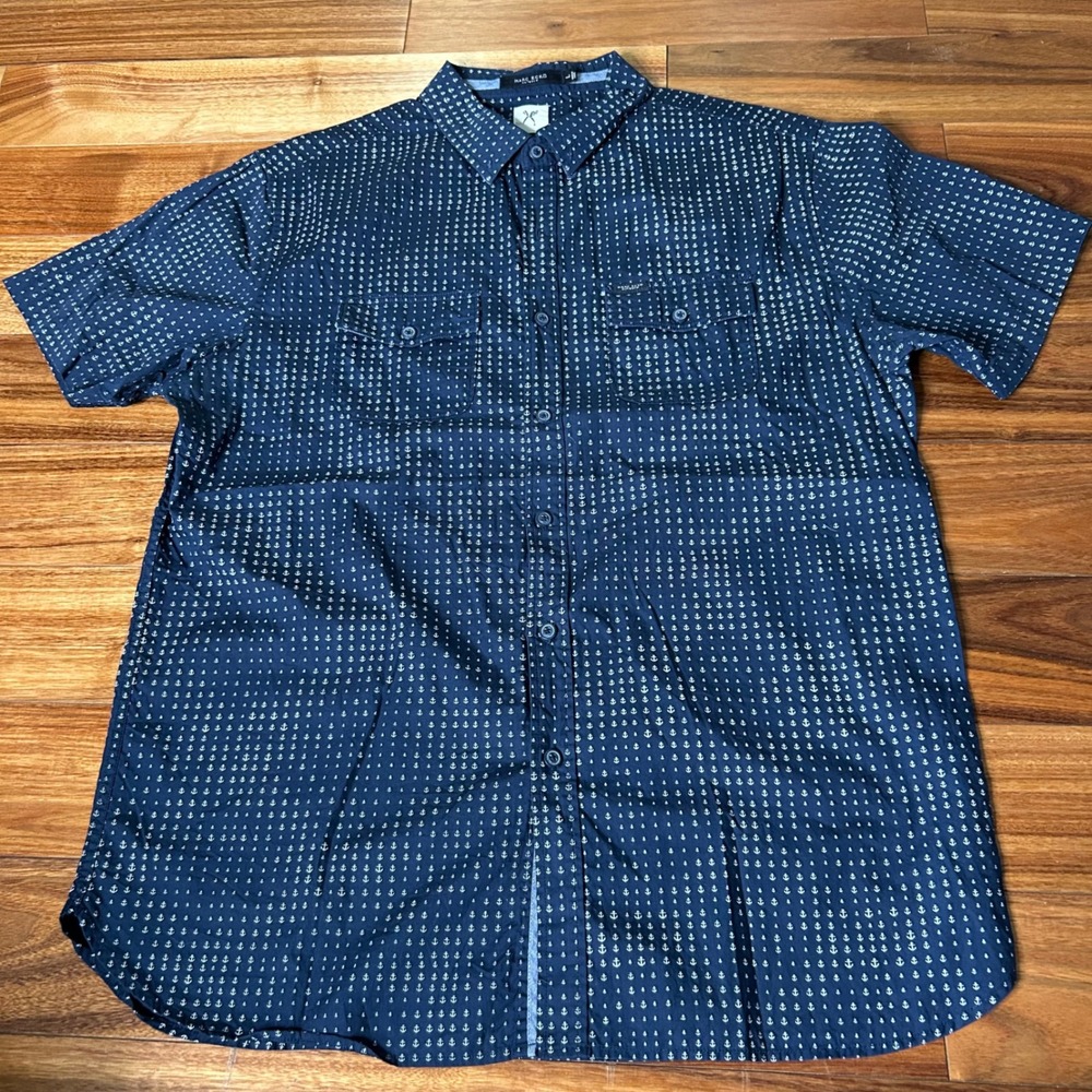 Marc Ecko Cut &‎ Sew Anchor Print Short Sleeve Button Down Shirt